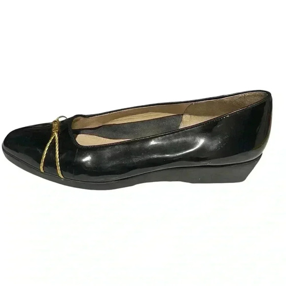 Bally Megan low wedge patent leather black gold tone rope and Bally logo 9 - Picture 3 of 8
